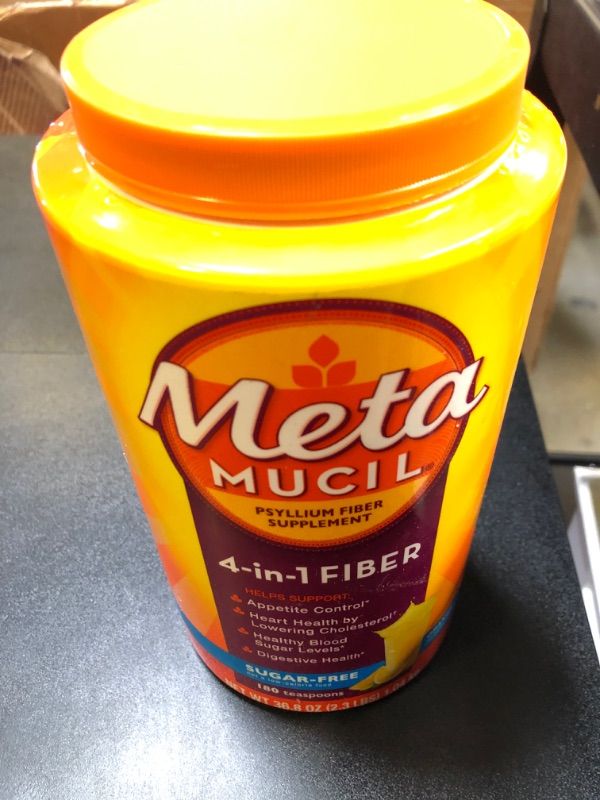 Photo 1 of Metamucil, Daily Psyllium Husk Powder Supplement, Sugar-Free Powder, 4-in-1 Fiber for Digestive Health, Orange Flavored Drink, 180 teaspoons best by 10/2026