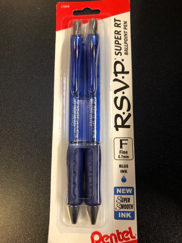 Photo 2 of Pentel RSVP Super RT Ballpoint Pen, (0.7mm) Fine Line, Blue Ink, 2-Pk - BX477BP2C Blue 2 Count (Pack of 1) Fine Line
