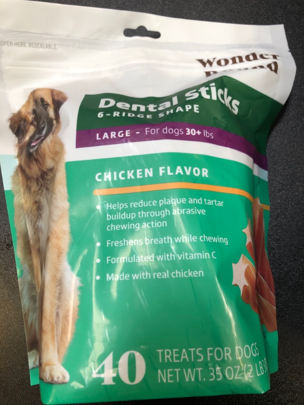 Photo 2 of Amazon Brand - Wonder Bound Chicken Flavor Dental Sticks, Large, 40 Count Chicken Large Dogs (30+ lbs) BEST BY 12/23/2025