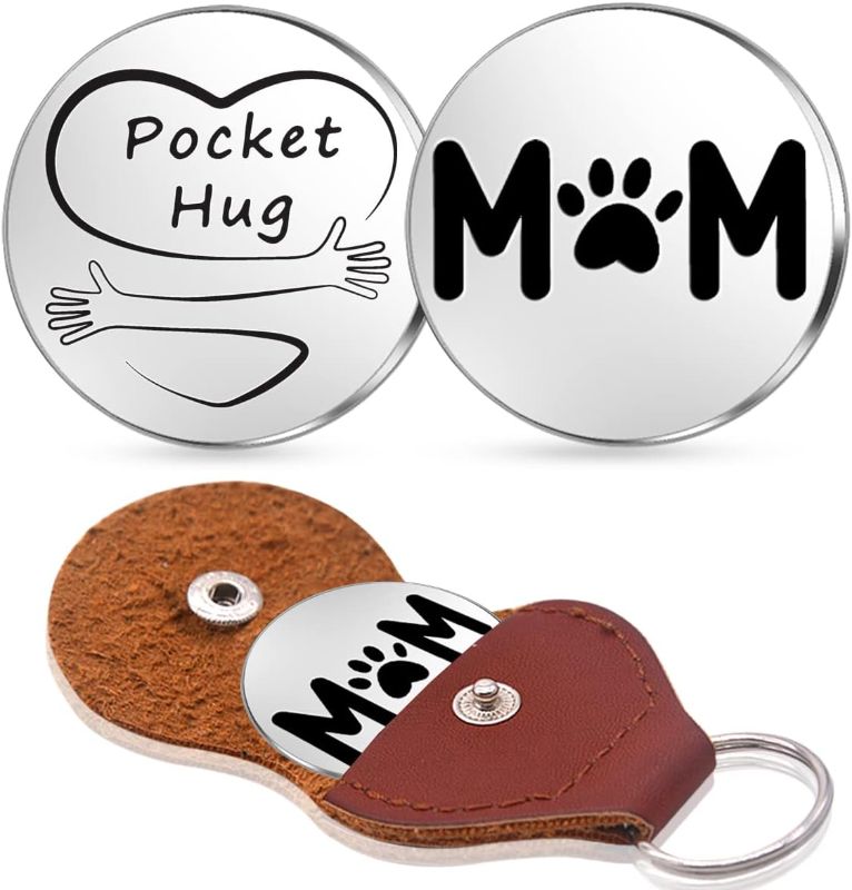 Photo 1 of z-crange Cute Paw Mom Pocket Hug Token Keepsake Gift for Mom,Long Distance Relationship Keepsake Stainless Steel Double Sided Inspirational Gift with PU Leather Keychain for Dog Cat Lover
