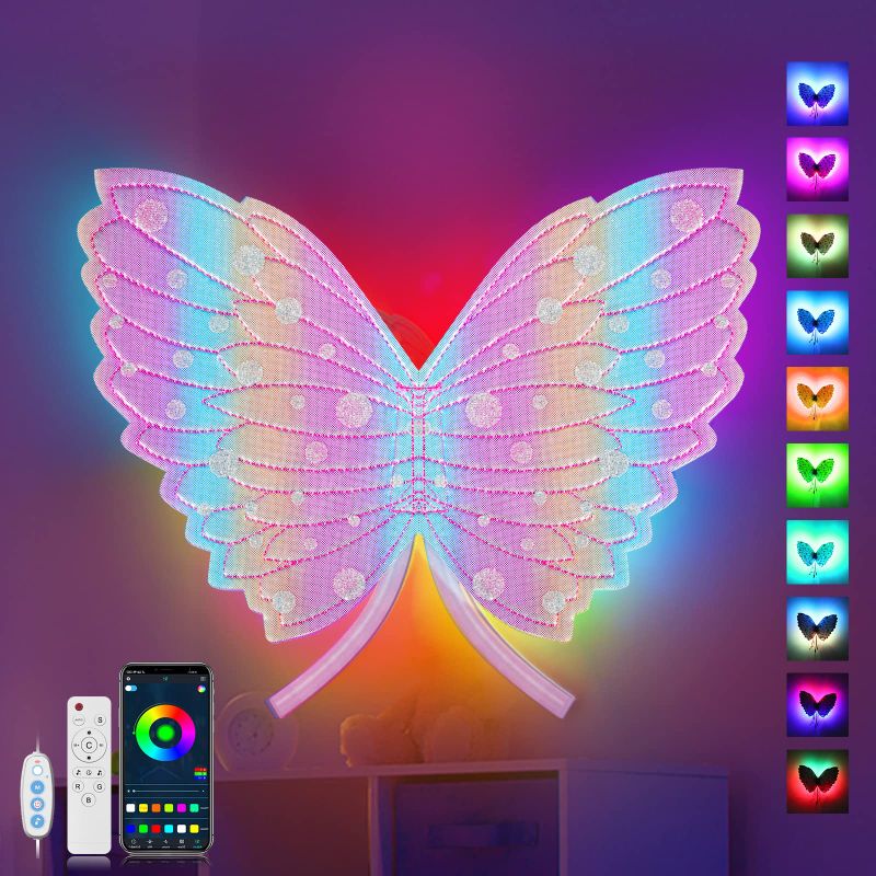 Photo 1 of ZNOFAN Night Light for Kids, Butterfly Led Light for Bedroom Stick on The Wall, Music Sync RGB Color Changing Wall Sconces with Remote and App Control,Coolest Decorations for Room Home Party(Pink)

