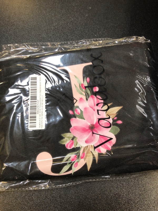 Photo 1 of Vavabox Cute Initial Monogrammed Tote Bag, Waterproof Bridesmaid Gifts for Women (BLACK&PINK) J