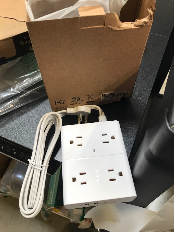 Photo 1 of Surge Protector Power Strip, 5Ft Flat Extension Cord Flat Plug with 4 USB Charging Ports (2 USB C) 8 Widely Outlets, 1080J Wall Mount Outlet Extender, Office Supplies, Dorm Room Essentials
