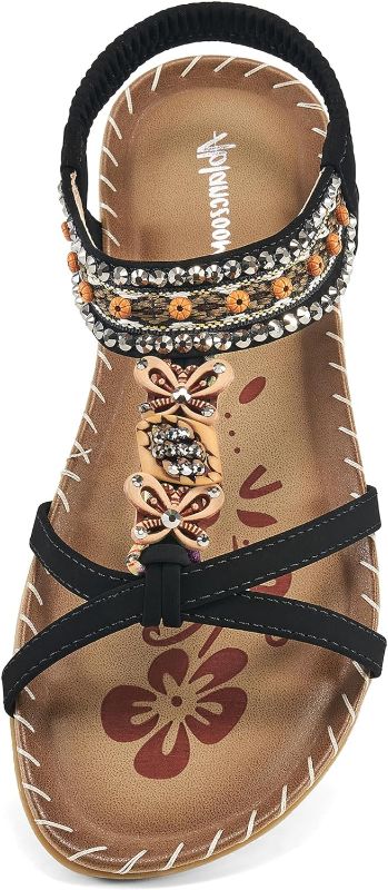 Photo 2 of Ablanczoom Sandals for Women Flats Shoes: Comfortable Ankle Strap Elastic Summer Dressy Flats Casual Bohemian Beaded Shoes Slip on Beach Sandal
size 44