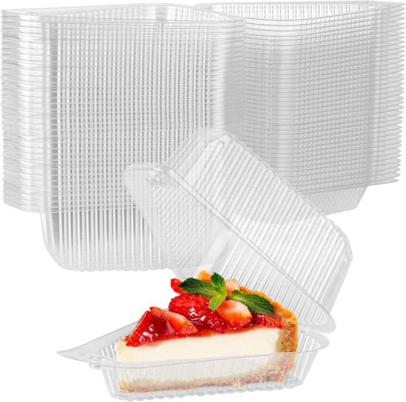 Photo 1 of Stock Your Home Cake Slice Container (50 Pack) - 1 Compartment Clear Plastic Trays with Hinged Lid - Single Slice Container for 7”-10” Diameter Cake or Pie, Cheesecake, Tres Leches, Flan, Desserts
