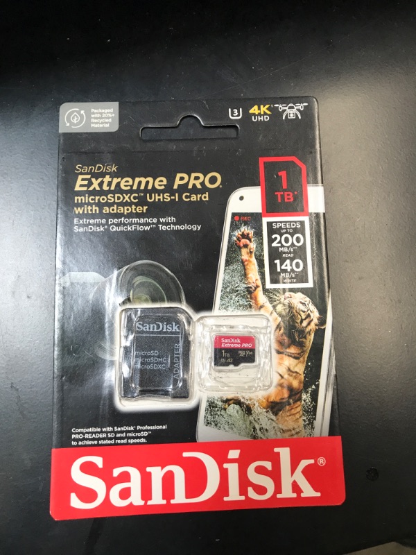 Photo 2 of SanDisk Extreme PRO microSDXC UHS-I Memory Card 1 TB + Adapter & RescuePRO Deluxe (for Smartphones, Action Cameras or Drones, A2, Class 10, V30, U3, 200 MB/s Transfer)