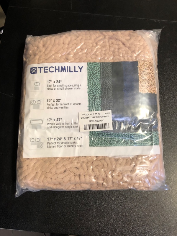 Photo 2 of TECHMILLY Soft Fluffy Chenille Bathroom Rugs, Non Slip Absorbent Bath Mats for Bathroom, Washable and Quick Dry, Khaki, 17" x 24" 17" x 24"(Small) Khaki