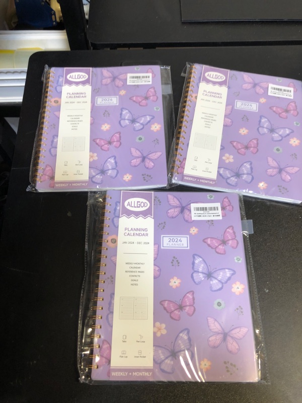 Photo 2 of 2024 Planner Weekly & Monthly Agenda Book Yearly Calendar Planning To Do List Notebook, 2024 Planner with Monthly Tabs, Inner Pocket,Waterproof Cover,Pen Loop,Spiral Bound 8*11 Purple 3 PACK 