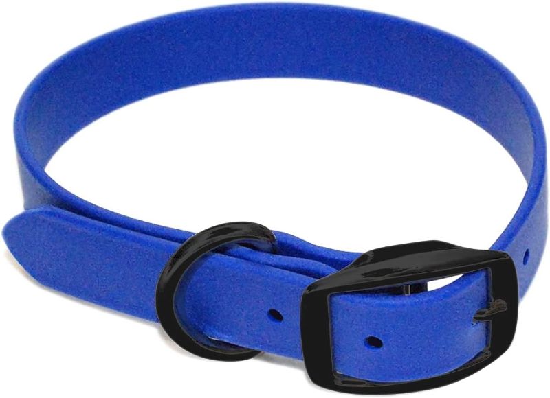 Photo 1 of Regal Dog Products Medium BLUE Waterproof Dog Collar with Heavy Duty Black Hardware Buckle & D Ring | Vinyl Coated, Adjustable Biothane Dog Collar | Chew Resistant Waterproof Collar for Dogs