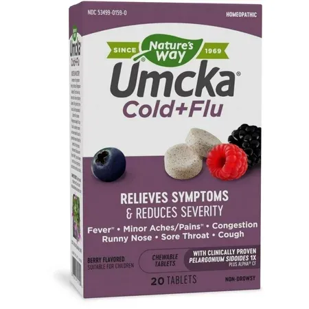 Photo 1 of Nature's Way Umcka® Cold+Flu Multi-Action Non-Drowsy, Berry Flavored, 20 Chewables EXP 9/2025