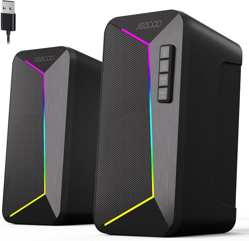 Photo 1 of Jeecoo M30 Bluetooth Computer Speakers, PC Gaming Speakers for Desktop with Crisp Stereo Sound, Dynamic LED Modes, Easy-Access Control, 10W - USB-Powered
