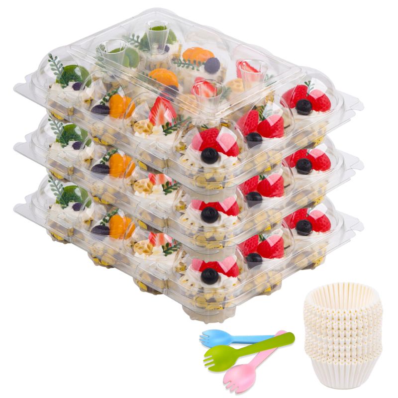 Photo 2 of 3unshine Mini Cupcake Containers - 12 Count Cupcake Boxes with 360 Cupcake Liners and 30 forks - Perfect for Kids, Students, and Adults! Mini 12 Count (30 Pack with Liners & Fork)