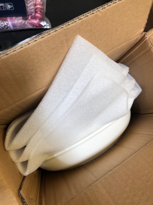 Photo 1 of Samsle 45 Oz Large Pasta Bowls,Serving Bowls and Plates Set, Soup Bowl,Ceramic Salad Bowls - 9.75 Inch owl Set of 4, Wide and Shallow Bowls Set, Microwave and Dishwasher Safe, White