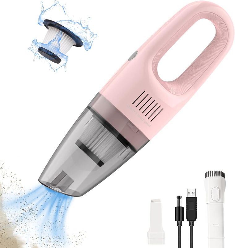 Photo 1 of Portable Handheld Vacuum Cleaner Cordless, Cleaner for Dirt Home Pet Hair, Car Interior Dust, Power Suction Lightweight Stylish Hand Vacuum (Pink)
