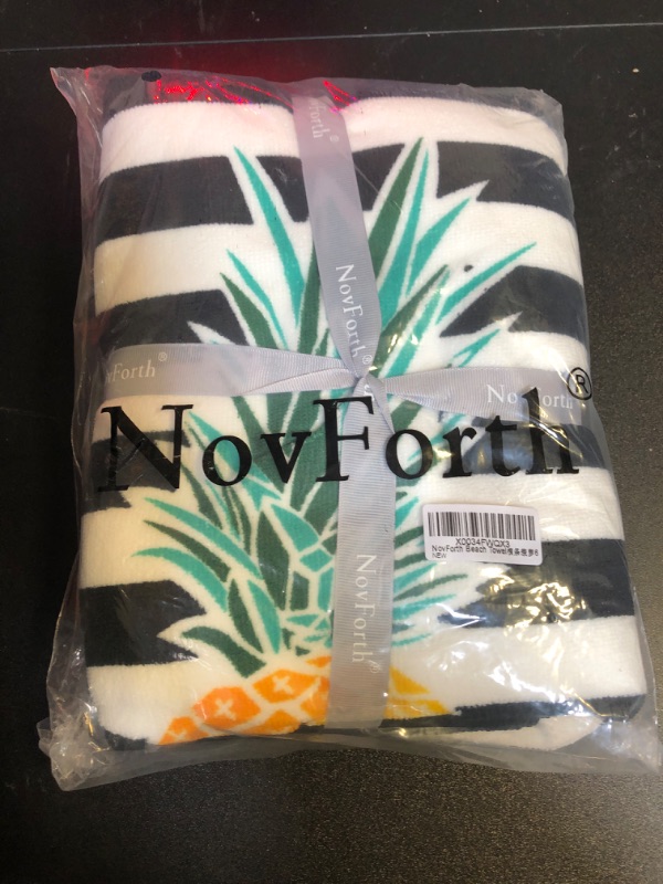 Photo 2 of NovForth Microfiber Beach Towel for Women,Outdoors Pool Beach Towels for Gril, Oversized Classic Towels Pineapple 30"x 61", Cabana Stripe Quick Dry Absorbent 61.00" x 30.00"