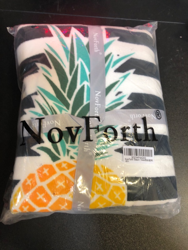 Photo 2 of NovForth Microfiber Beach Towel for Women,Outdoors Pool Beach Towels for Gril, Oversized Classic Towels Pineapple 30"x 61", Cabana Stripe Quick Dry Absorbent 61.00" x 30.00"