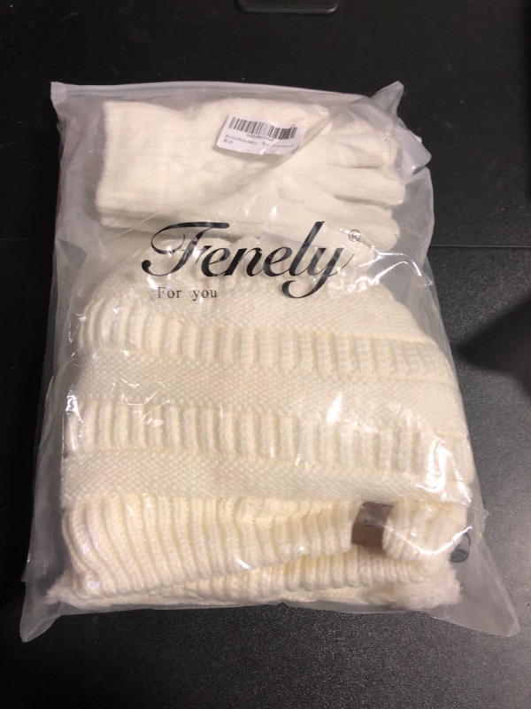 Photo 2 of 3Pcs Kids Winter Beanie Hat Scarf Gloves Set for 2-6-10-14 Years Old Boys Girls, Knit Thick Warm Fleece Lined Thermal Sets 10-14 White 10-14 years old