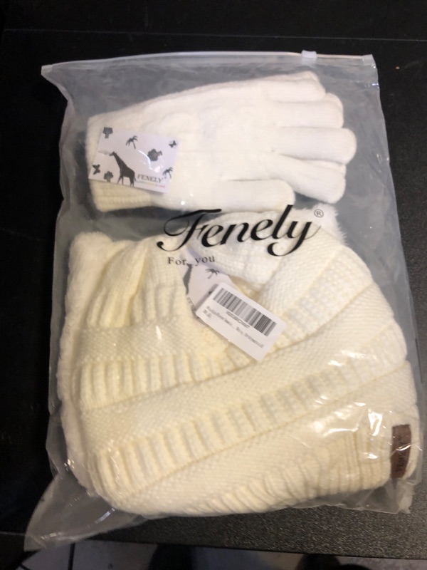 Photo 2 of 3Pcs Kids Winter Beanie Hat Scarf Gloves Set for 2-6-10-14 Years Old Boys Girls, Knit Thick Warm Fleece Lined Thermal Sets 10-14 White 10-14 years old