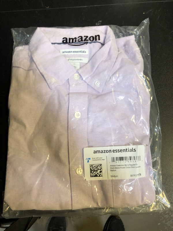 Photo 2 of Amazon Essentials Men's Regular-Fit Short-Sleeve Pocket Oxford Shirt Medium Lavender