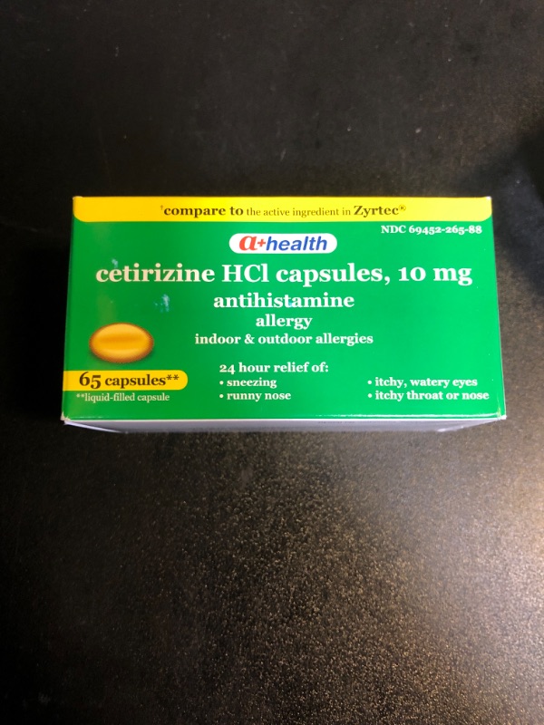 Photo 2 of A+Health Cetirizine Hcl 10 Mg Liquid Gels, Antihistamine for 24 Hour Allergy Relief, 65 Count
 EXP 8/2024