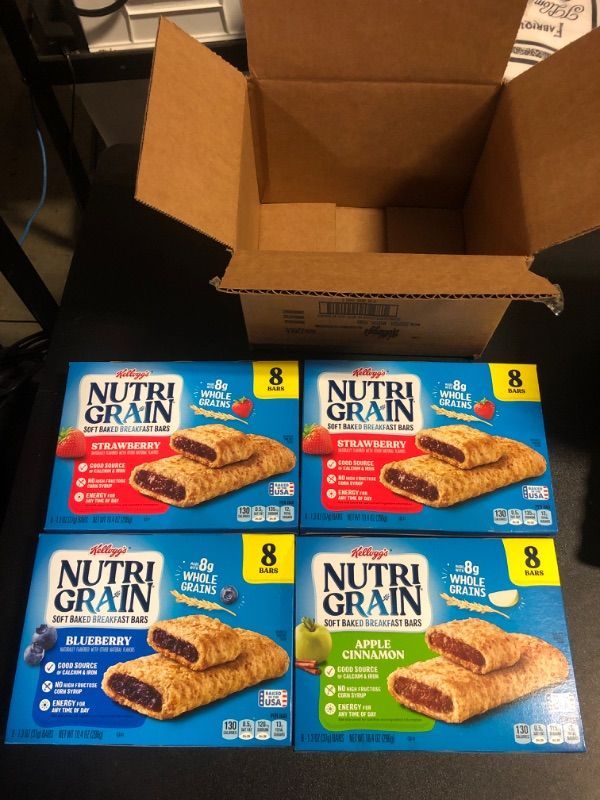 Photo 2 of Nutri-Grain Soft Baked Breakfast Bars, Kids Snacks, Whole Grain, Variety Pack (8 bars in each box, 4 Boxes, 32 Bars), Strawberry, Blueberry, Apple cinnamon 10.4oz  EXP SEP 22 2024
