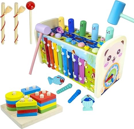 Photo 1 of 8 in 1 Montessori Toys for 1 Year Old Baby Sensory Xylophone for Toddlers 1-3 Fine Motor Skills Wooden Learning Educational Toys for 2 Year old Gifts Interactive Fat Brain Toys for 1 Year Old Boy Girl