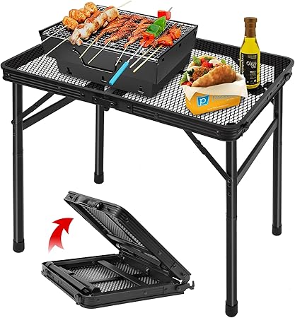 Photo 1 of Folding Grill Table Camping Table with Mesh Desktop, Lightweight & Portable Outdoor Picnic Table, Height Adjustable Portable Grill Table for Outside Inside Use