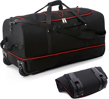 Photo 1 of 32” Foldable Duffel Bag with 2 Wheels,110L 140L Expandable Rolling Travel Bag with Multiple Compartments,Black Red