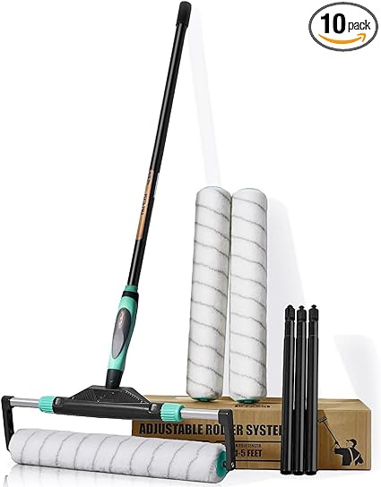 Photo 1 of 10pcs PinStone Large Paint Roller Kit, 12"-18" Adjustable Roller Frame, 1-5 Ft Steel Extension Pole, Ergonomic Handle, 3pcs 18" Nylon Roller Covers for Walls,Ceiling,Floor,Interior & Exterior Painting