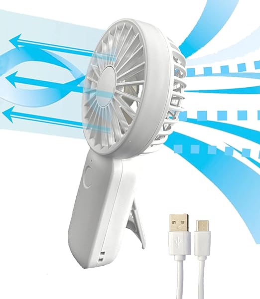 Photo 1 of Rhythm Air Portable Handheld Fan. Dual Blade TECHNOLOGY gives a strong focused, column of Air. 4-speed, feel 8-12 ft away. Rear blades pull in. Front blades direct, USB TYPE-C, anywhere you need Air
