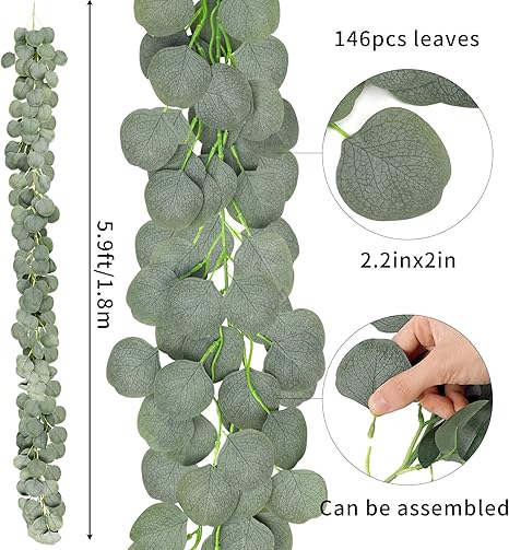 Photo 1 of  41Ft Artificial Eucalyptus Garland Greenery Faux Garland Bulk Silver Dollar Eucalyptus Leaves Vines Plants for Wedding Arch Wall Garden Decoration