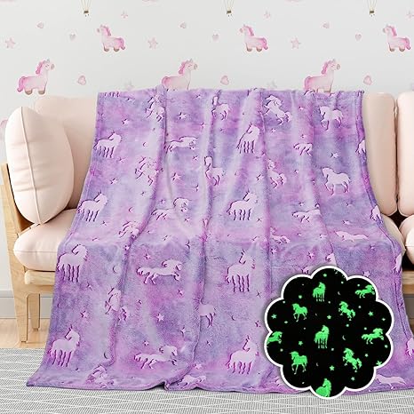 Photo 1 of 
BORORO Unicorn Gifts Purple Glow in The Dark Blanket for Kids Unicorns Toys for Girls Cute Blankets for Birthday Halloween Christmas Valentines Gifts