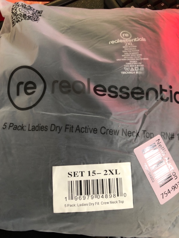Photo 1 of Real Essentials 5 Pack: Women's Dry Fit Tech Stretch Short-Sleeve Crew Neck Athletic T-Shirt (Available in Plus Size) Regular Size XX-Large Set 15