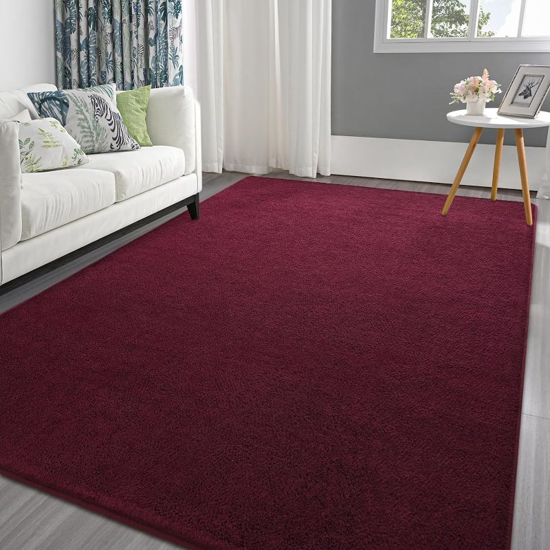 Photo 1 of Area Rugs for Bedroom Living Room, 5x7 Burgundy Red Thickened Memory-Foam Indoor Carpets, Modern Aesthetic Minimalist Super Soft Comfy Carpet for Boys Girls Adults Room Dorm Home Decor

