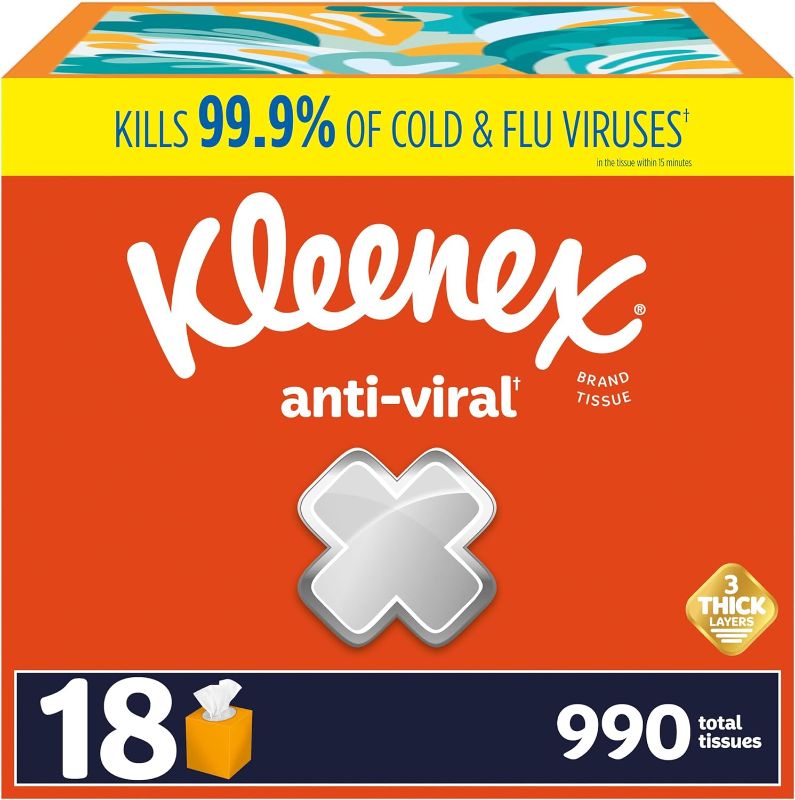Photo 1 of Kleenex Anti-Viral Facial Tissues, Classroom or Office Tissue, 18 Cube Boxes, 55 Tissues per Box, 3-Ply (990 Total Tissues)
