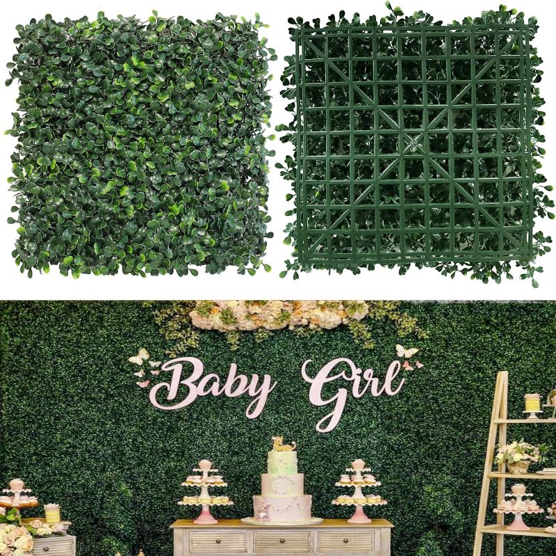 Photo 1 of Wall Panels, 10"x 10"(12pcs) 4-Layer Artificial Boxwood Faux Green Wall for Interior, Garden Party Wedding Backdrop, Indoor Outdoor Plant Wall Decor