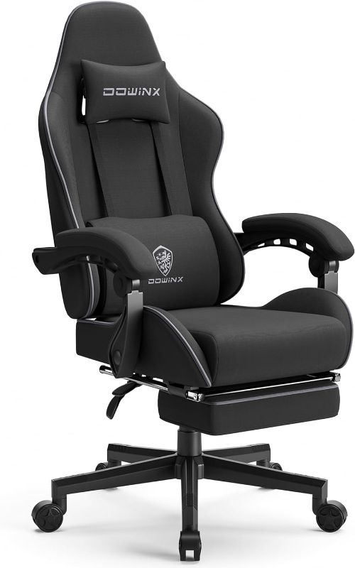 Photo 1 of Dowinx Gaming Chair Fabric with Pocket Spring Cushion, Massage Game Chair Cloth with Headrest, Ergonomic Computer Chair with Footrest 290LBS, Black
