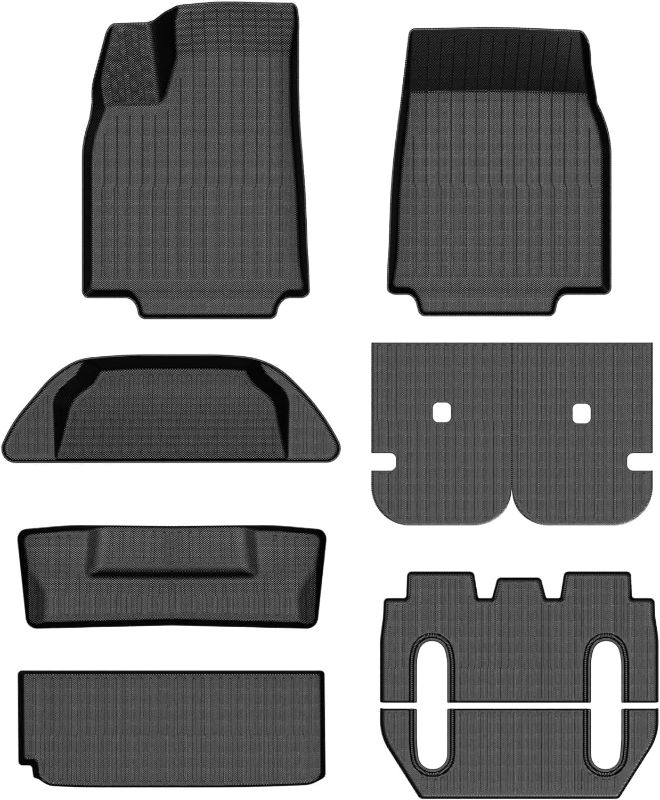 Photo 1 of 2024 2023 2022 Floor Mats Fit for Tesla Model X 6 Seats, All Weather Driver/Passenger Side | 2nd/3rd Row | Rear Trunk Liner | Rear Well Liner | Front Trunk Liner | Backrest Cover Protector