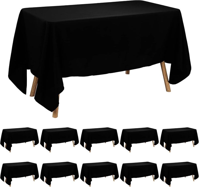 Photo 1 of 10 Pack Thick Rectangle Polyester Tablecloth 60 x 102 Inch Black Tablecloth for 6 Ft Rectangle Tables Stain Wrinkle Resistant Washable Fabric Tablecloth for Wedding Parties Events and Restaurants
