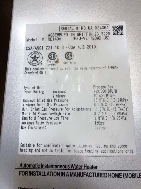 Photo 1 of Rinnai REP160eP Smart-Circ Non-Condensing Propane Tankless Water Heater with Built-In Recirculation Pump, Up to 6.1 GPM, Outdoor Installation, 160,000 BTU
