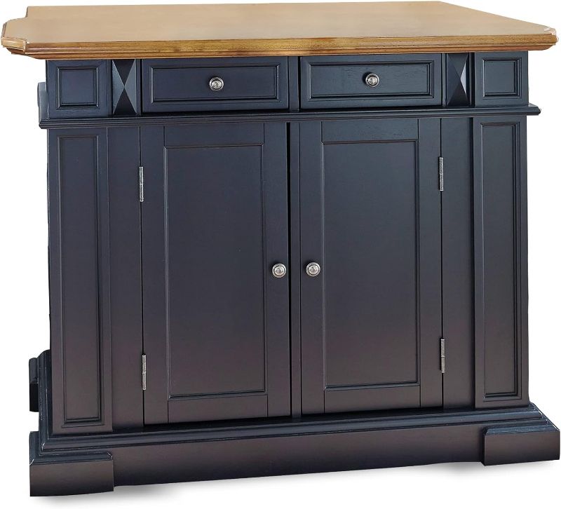 Photo 1 of ***  2/3 BOXES, MISSING 3RD BOX, , FOR PARTS ONLY*** homestyles Americana Kitchen Island with Wood Top and Drop Leaf Breakfast Bar, Storage with Drawers and Adjustable Shelves, 50 Inch Width, Black and Oak
