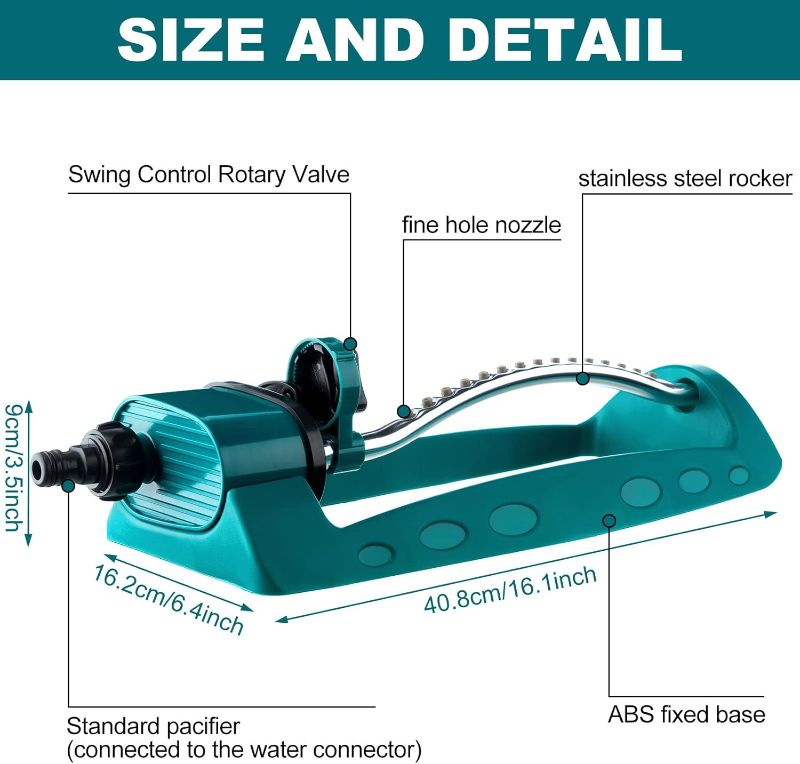 Photo 1 of 2 Pcs Oscillating Sprinkler Indestructible Lawn Sprinkler 4 Modes Water Sprinkler with 15 Hole Nozzles and Adjustable Range Control Covers up to 1024 Square Feet for Patio Yard Garden Lawn