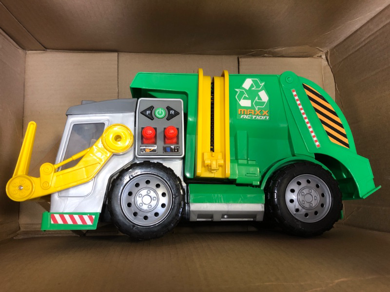 Photo 1 of 19’’ 3-N-1 Maxx Recycler – Large Garbage Truck Toy with Lights, Sounds and Motorized Drive | Realistic Trash Truck with Dual Joystick Controllers - Sunny Days Entertainment | Green