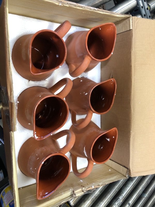 Photo 2 of Gejoy 6 Pcs Large Mexican Clay Pitcher Cantaritos De Barro Mexicanos 37oz Cups Mexican Jarritos De Barro Mexicanos Terracotta Pitcher Jug Taco Tuesday Fiesta Cups for Beer Juice Tea Water Drinking