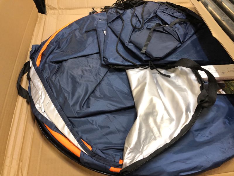 Photo 1 of Camping Shower Tent with LED Sensor Light 6.23 ft Camp Shower Large Tent Easy Pop Up Privacy Tent Beach Changing Tent Pop Up Shower Tent Outdoor Shower Enclosure Portable Shower Tents for Camping Blue Tent