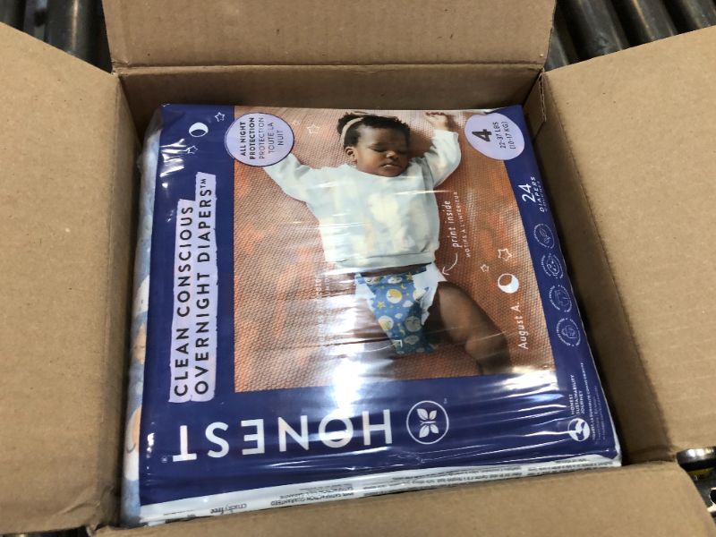 Photo 2 of The Honest Company Clean Conscious Overnight Diapers Plant-Based, Sustainable Cozy Cloud + Star Signs Club Box, Size 4 (22-37 lbs), 48 Count