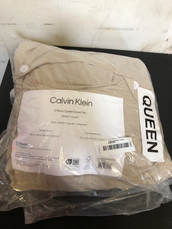 Photo 2 of Calvin Klein - Queen Duvet Cover Set, Reversible Tencel Bedding with Matching Shams, Modern Home Decor (Flax Beige, Queen) Flax Beige Queen