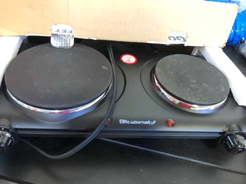 Photo 2 of Elite Gourmet EDB-302BF# Countertop Double Cast Iron Burner, 1500 Watts Electric Hot Plate, Temperature Controls, Power Indicator Lights, Easy to Clean, Black Cast Double