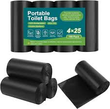 Photo 1 of Biodegradable Portable Toilet Bags for Camping 51 Count 8 Gallon Drawstring Potty Bucket Liners - Heavy Duty & Leak-Proof Compostable Commode Waste Bags Black Replacement Trash Bags for RV,Hiking