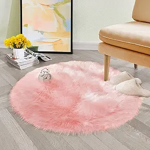 Photo 1 of 3x3 Pink Area Rugs for Living Room, Machine Washable Soft Shaggy Rugs Fluffy Carpets, Non-Slip Indoor Floor Carpet for Bedroom, Kids Baby Boys Teen Dorm Home Decor Aesthetic Pink 3x3 Feet